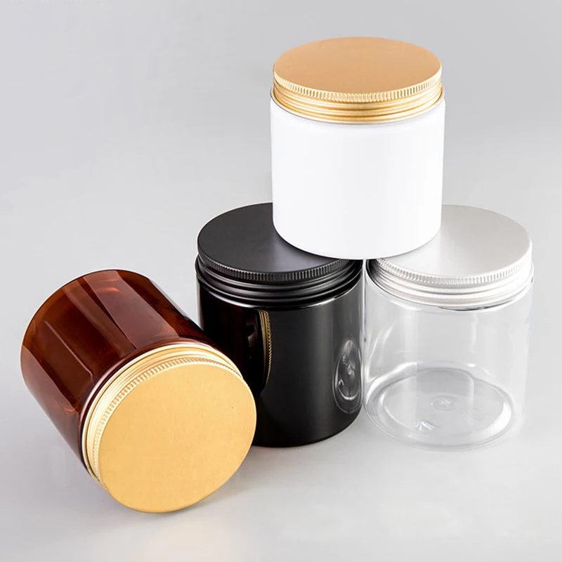 

20pcs 250g Empty Black white PET Cosmetic Cream Tin Aluminum Screw Cap 250cc Solid Perfumes Refillable Jars Cosmetic containers