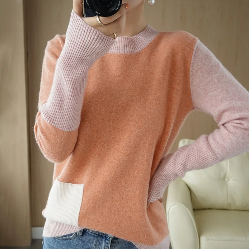 New Cashmere Sweater Woman O-Neck Color Matching 100% Pure Wool Pullover Fashion Plus Size Warm Knitted Bottoming Shirt
New Cashmere Sweater Woman O-Neck Color Matching 100% Pure Wool Pullover Fashion Plus Size Warm Knitted Bottoming Shirt