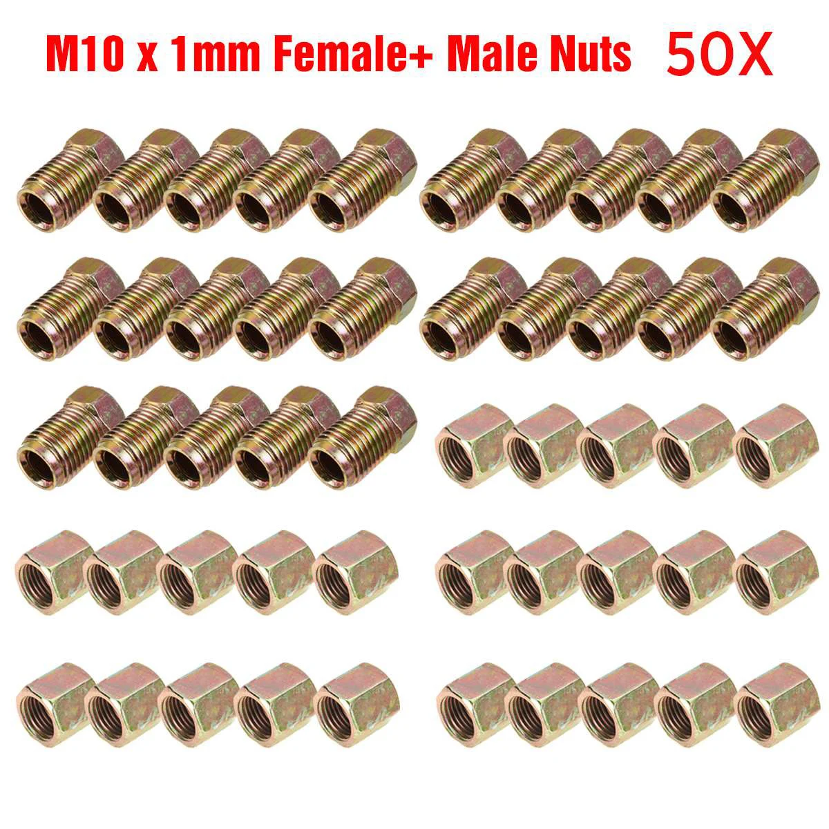 50 Pcs 10mm X1mm Brake Line Tube Nuts Set Itting Nuts Kit Male Female Copper Brake Pipe Line Metric Screw Nuts
50 Pcs 10mm X1mm Brake Line Tube Nuts Set Itting Nuts Kit Male Female Copper Brake Pipe Line Metric Screw Nuts