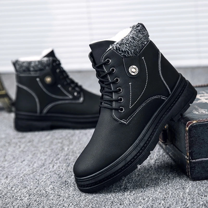 Warn Winter Ankle Boots Men Casual Shoes Lace-up Short Plush Boots Outdoor Pu Leather Anti-slip Comfortable Millitary Army Boots
Warn Winter Ankle Boots Men Casual Shoes Lace-up Short Plush Boots Outdoor Pu Leather Anti-slip Comfortable Millitary Army Boots