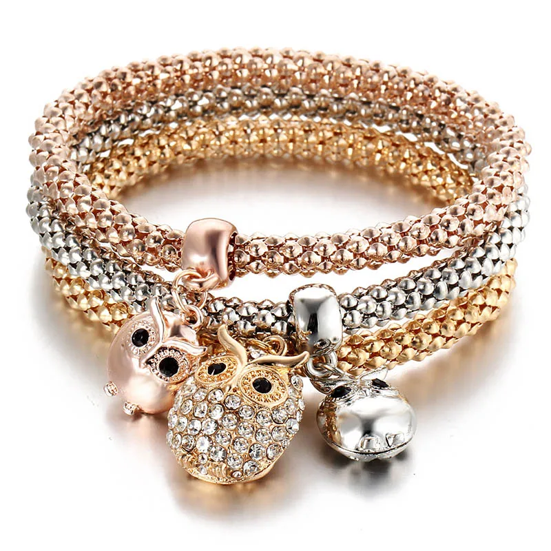 Owl Pendant Corn Chain Bracelet Bangles 3 Color Set Crystal Rhinestone Zircon Elastic Popcorn Bracelet Ladies Charm Jewelry
Owl Pendant Corn Chain Bracelet Bangles 3 Color Set Crystal Rhinestone Zircon Elastic Popcorn Bracelet Ladies Charm Jewelry