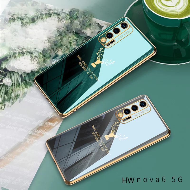 

Plating TPU Soft Case For Huawei Nova6 5G 4G Case New Fashion Elk Precise Hole Position All-inclusive Anti Fall Protective Funda