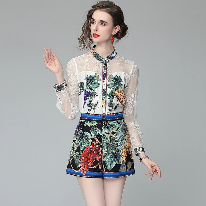 Merchall 2021 Runway Woman's Summer Suit Sexy Lace Long Sleeve Shirt and Mini Shorts Female Flower Print Two Piece Sets M56607
Merchall 2021 Runway Woman's Summer Suit Sexy Lace Long Sleeve Shirt and Mini Shorts Female Flower Print Two Piece Sets M56607
