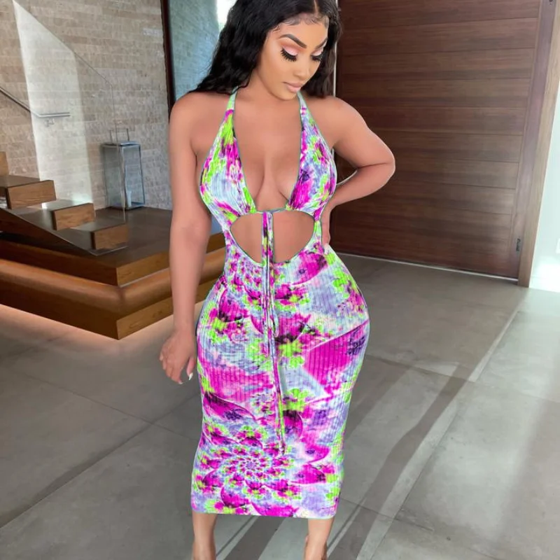 Y2k Beach Tie Dye Print Halter Neck Women's Midi Dress Sexy Night Party Open Back Sleeveless Ribbed Bodycon Pencil Dresses Robe
Y2k Beach Tie Dye Print Halter Neck Women's Midi Dress Sexy Night Party Open Back Sleeveless Ribbed Bodycon Pencil Dresses Robe