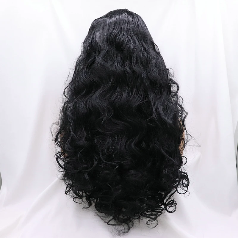Curly Long Black Synthetic Lace Front Wig With Bangs Cosplay Body Water Wave Frontal Glueless Cheap Hair Wigs For Black Woman
Curly Long Black Synthetic Lace Front Wig With Bangs Cosplay Body Water Wave Frontal Glueless Cheap Hair Wigs For Black Woman