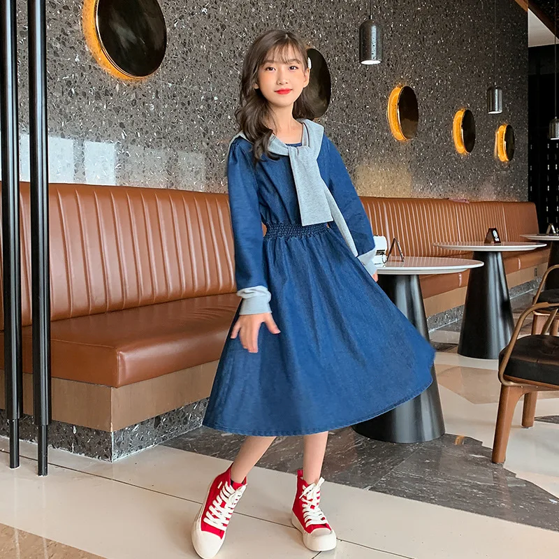 2021 Girl Dress Elegant Autumn Long Sleeve Stitching Denim Kids Dresses for Girls Princess Children Clothing 4 6 8 10 12 14 16Y
2021 Girl Dress Elegant Autumn Long Sleeve Stitching Denim Kids Dresses for Girls Princess Children Clothing 4 6 8 10 12 14 16Y