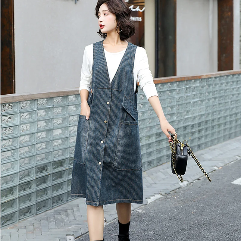 Denim Vest Women 2021 Spring Fall New Loose Femme Waistcoat Striped Outercoat Cardigan Mid-Length Jeans Jacket Chaleco Mujer
Denim Vest Women 2021 Spring Fall New Loose Femme Waistcoat Striped Outercoat Cardigan Mid-Length Jeans Jacket Chaleco Mujer