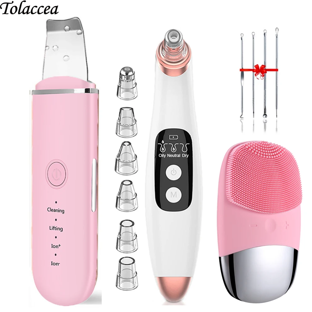 Ultrasonic Skin Scrubber Cleaner Face Lifting Peeling+Blackhead Remover Vacuum Pore Cleaner + Silicone Facial Cleansing Brush
Ultrasonic Skin Scrubber Cleaner Face Lifting Peeling+Blackhead Remover Vacuum Pore Cleaner + Silicone Facial Cleansing Brush