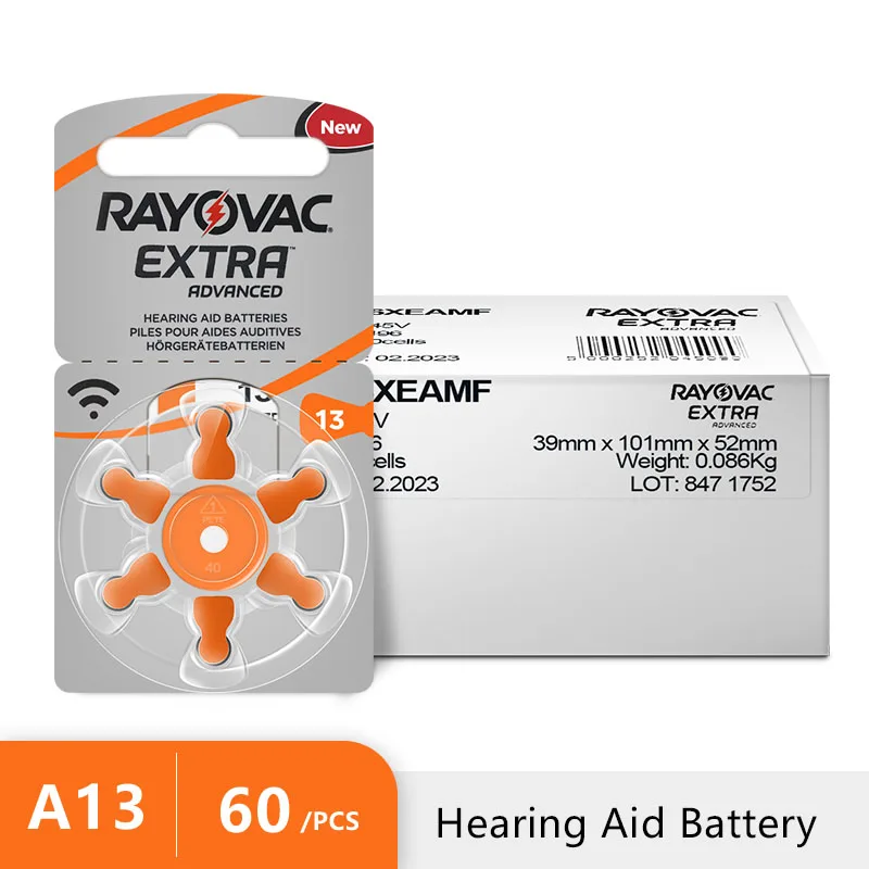 

60Pcs Hearing Aids Batteries A312 A10 A13 A675 RAYOVAC EXTRA 312 13 10 675 A For Mini Ear Aid Sound Amplifier Zinc Air Batteries