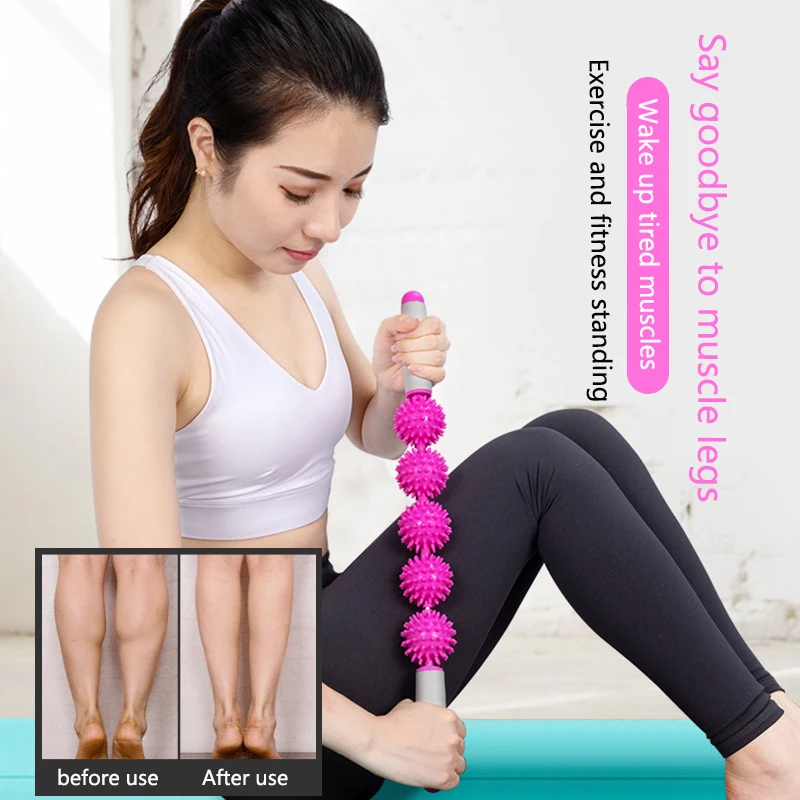 

Массажная палочка 5 мячей, мяч-Спик, массажный мяч-Ежик, Спортивная роликовая палка для йоги, расслабляющая палочка для расслабления мышц XB