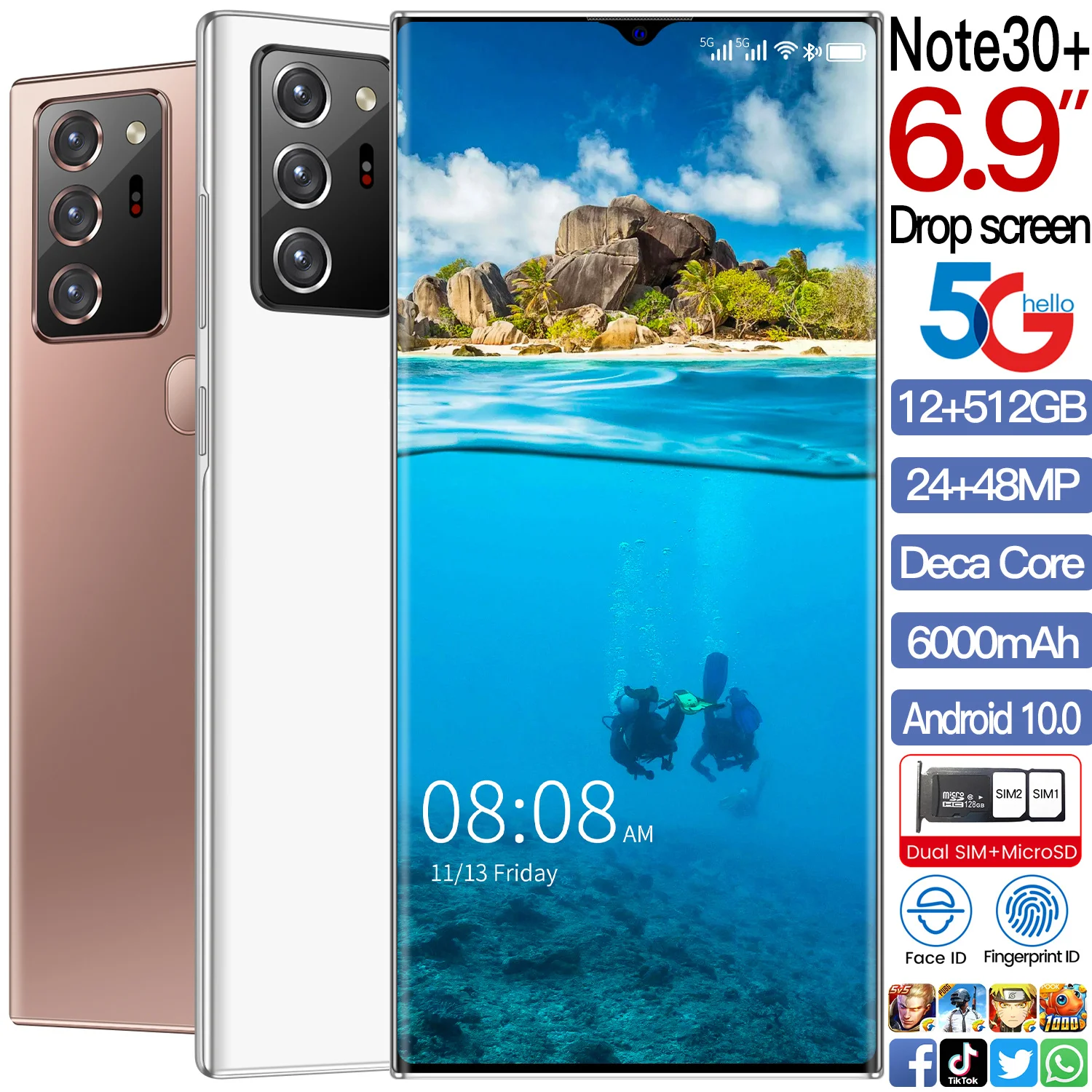 Hot Sale Note30 6.9 Inch 12GB 512GB 24MP48MP Smartphone Android 10 6800MAH Snapdragon 888 Face ID 10 Core Camera Cell Phones
Hot Sale Note30 6.9 Inch 12GB 512GB 24MP48MP Smartphone Android 10 6800MAH Snapdragon 888 Face ID 10 Core Camera Cell Phones