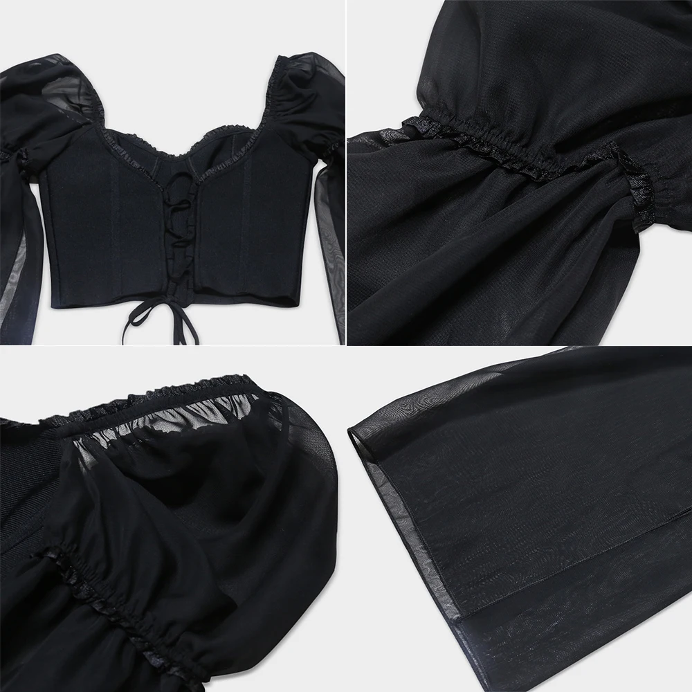 Top Quality Black Fashion Women Long Mesh Sleeve Bandage Top Back Drawstrin Short Tops Ladies Deep V Neck Slim Streetwear Female
Top Quality Black Fashion Women Long Mesh Sleeve Bandage Top Back Drawstrin Short Tops Ladies Deep V Neck Slim Streetwear Female