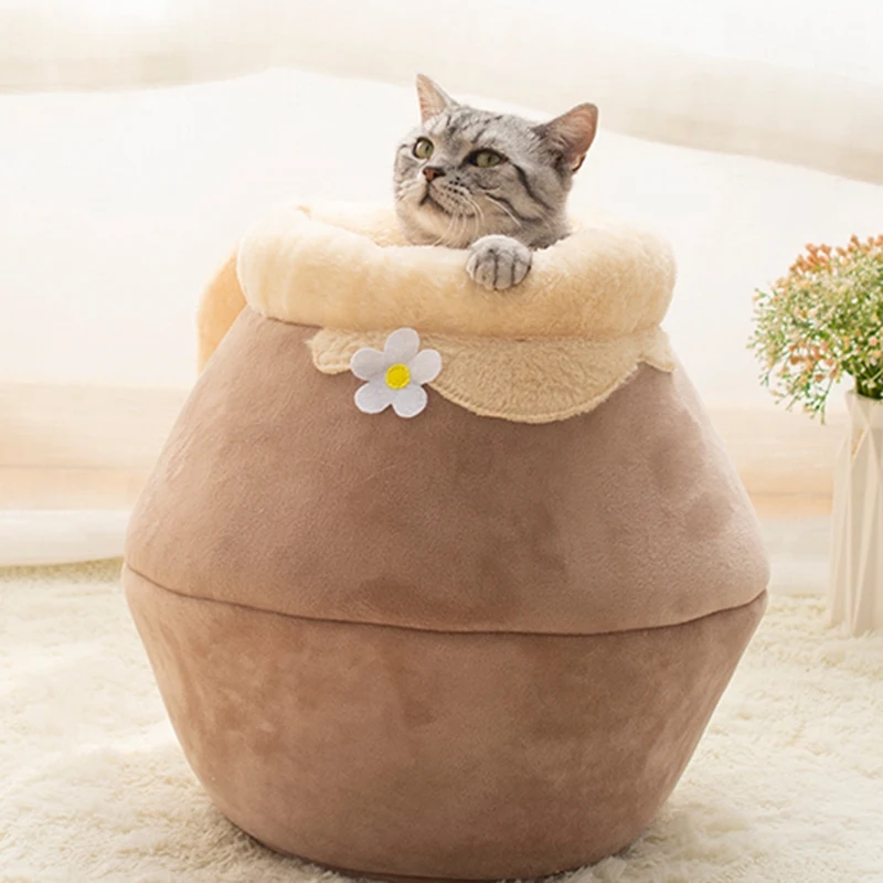 Милый горшок домик для кошек с молочной подушкой складная Закрытая кошачья