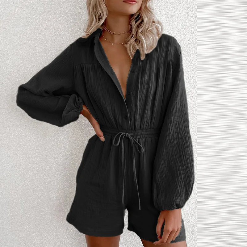 Sale Women Sexy Deep V Neck Solid Shorts Romper Spring Single Breasted Button Jumpsuit Elastic Waist Drawstring Beach Overalls
Sale Women Sexy Deep V Neck Solid Shorts Romper Spring Single Breasted Button Jumpsuit Elastic Waist Drawstring Beach Overalls