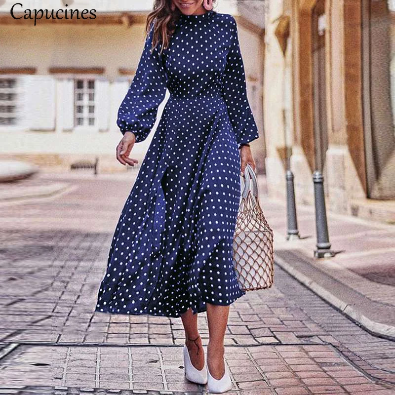 Capucines Elegant Lantern Sleeve Polka Dot Printed Dress Women Vintage Stand Collar Long Sleeves Spring Autumn Long Dresses
Capucines Elegant Lantern Sleeve Polka Dot Printed Dress Women Vintage Stand Collar Long Sleeves Spring Autumn Long Dresses