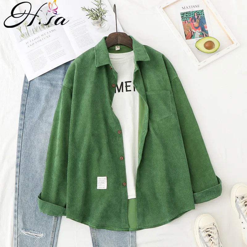 Hsa Women Spring Warm Blouses Long Sleeve Corduroy Shirts Candy Color Green Thick Outwear Korean Style Casual Streetwear Tops 
Hsa Women Spring Warm Blouses Long Sleeve Corduroy Shirts Candy Color Green Thick Outwear Korean Style Casual Streetwear Tops