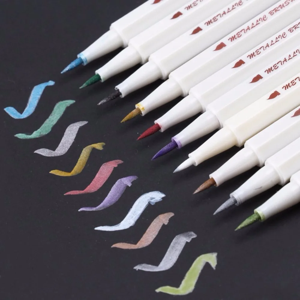 Kantoor Schoolbenodigdheden 10 Kleuren Metallic Brush Pen Soft Tip Ambachten Tekening Op Keramische Card Glas Marker
Kantoor Schoolbenodigdheden 10 Kleuren Metallic Brush Pen Soft Tip Ambachten Tekening Op Keramische Card Glas Marker