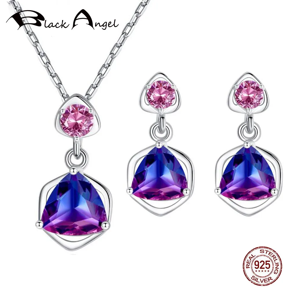 925 Sterling Silver Wedding Jewelry Set Sparkling CZ Triangle Rainbow Zircon Pendant Elegance Necklace Earrings Set for Women
925 Sterling Silver Wedding Jewelry Set Sparkling CZ Triangle Rainbow Zircon Pendant Elegance Necklace Earrings Set for Women