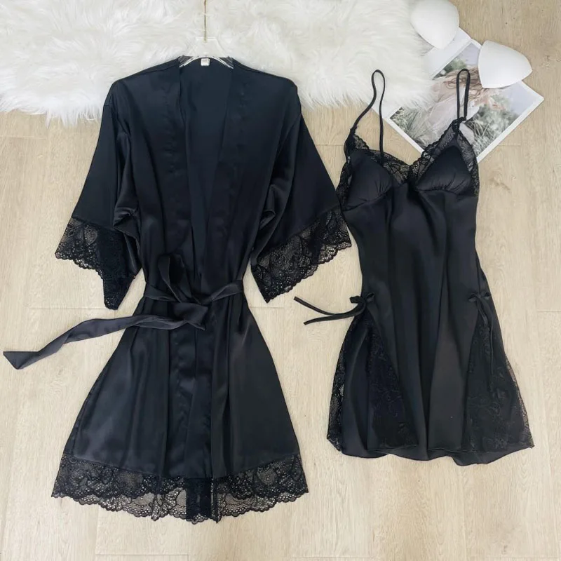 2Pieces New Arrival 2022 Lace Ice Silk Padded Chest Women's Robe Gown Pijamas Sets Deep V Neck Half Sleeve Mini Nightwear Hot
2Pieces New Arrival 2022 Lace Ice Silk Padded Chest Women's Robe Gown Pijamas Sets Deep V Neck Half Sleeve Mini Nightwear Hot