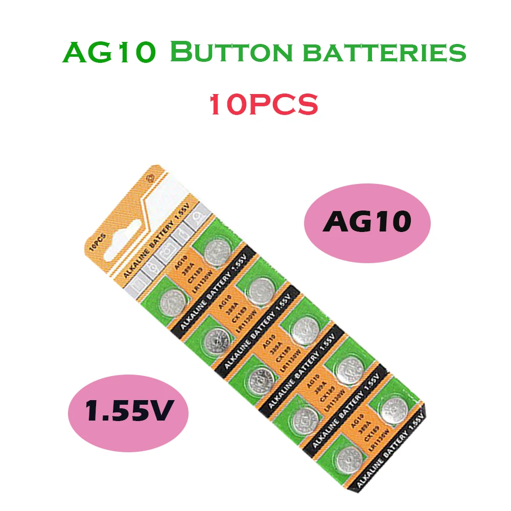 AG10 Hot Sale 1.55V 10pcs 10mAh LR1130 Alkaline Cell Coin Battery G10A SR54 189 L1131 SR1130 Button Batteries For Watches Toys
AG10 Hot Sale 1.55V 10pcs 10mAh LR1130 Alkaline Cell Coin Battery G10A SR54 189 L1131 SR1130 Button Batteries For Watches Toys