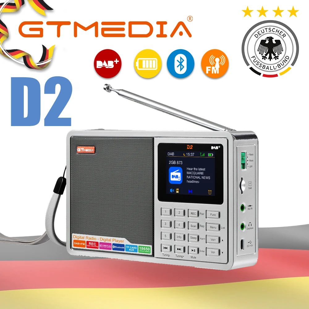 Фото GTMEDIA D2 Портативный радиоприемник FM DAB стерео/RDS многополосный с ЖК дисплеем
