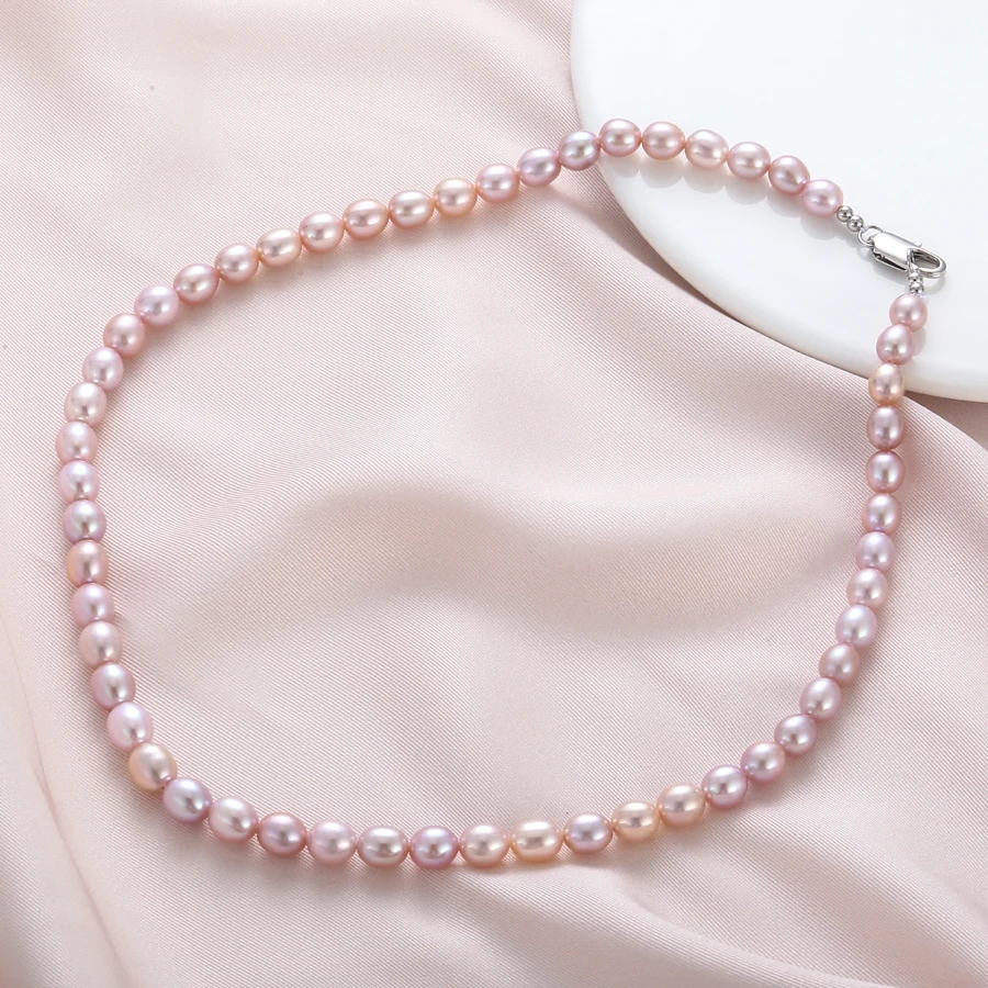 wholesale New Fashion Simple Wild natural freshwater pearl AAA grain shape white necklace 925 sterling silver clasp | Украшения и
