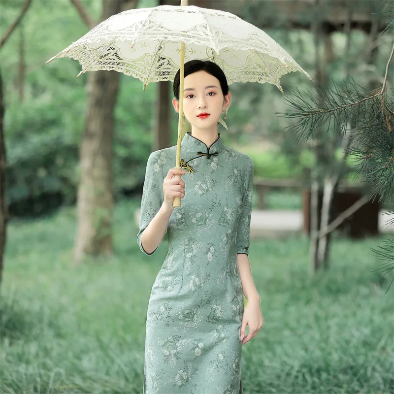 

Elegant Vestidos Improved Qipao Sexy Slim Mandarin Collar Cheongsams Vintage Traditional Chinese Dress Women Side Slit Prom Gown