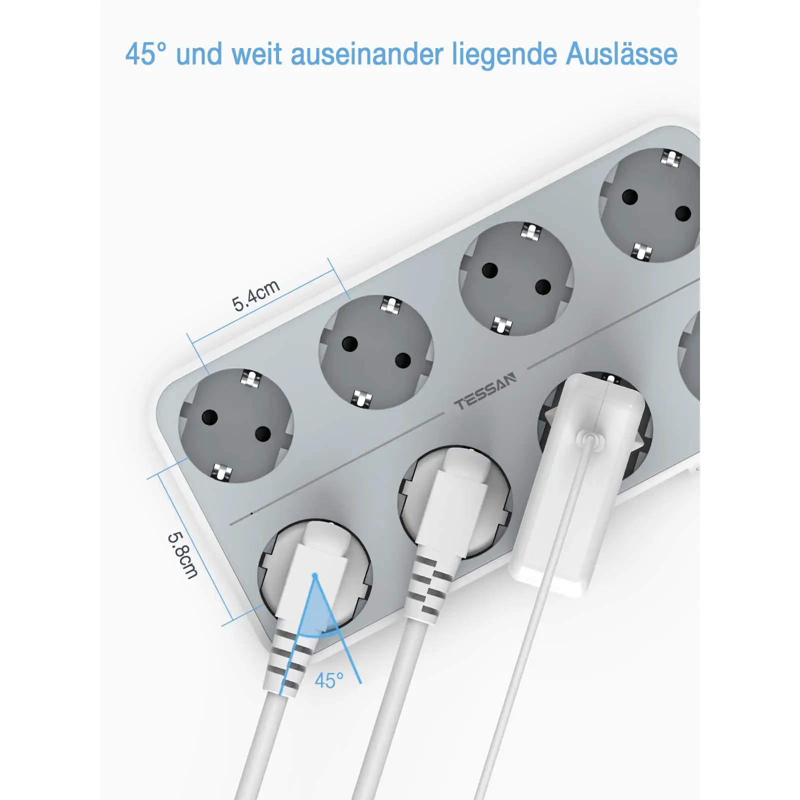 TESSAN 8-Way Socket Power Strip with On/Off Switch and 3 USB ports (5V/2.4A) and 2M Cable, Multi Socket with Surge Protector
TESSAN 8-Way Socket Power Strip with On/Off Switch and 3 USB ports (5V/2.4A) and 2M Cable, Multi Socket with Surge Protector