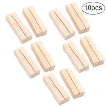 10 Pcs Business Card Holder Natural Wooden Rectangle Shaped Photo Stand Picture Holder Handmade Memo Clips Desktop Message Craft