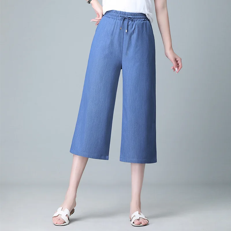 High Waist Summer Thin Solid Elastic Drawstring Tencel Women Pants Wide Leg Loose Calf Length New 2021 Pluse Size Female Trouser
High Waist Summer Thin Solid Elastic Drawstring Tencel Women Pants Wide Leg Loose Calf Length New 2021 Pluse Size Female Trouser