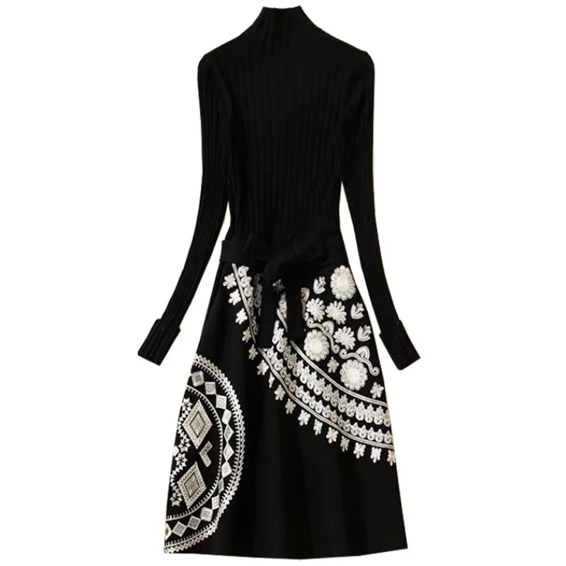 Women dress Slim Spring Pleated dress knitting splice embroidery High waist O-neck A-Line dress Women CG485
Women dress Slim Spring Pleated dress knitting splice embroidery High waist O-neck A-Line dress Women CG485