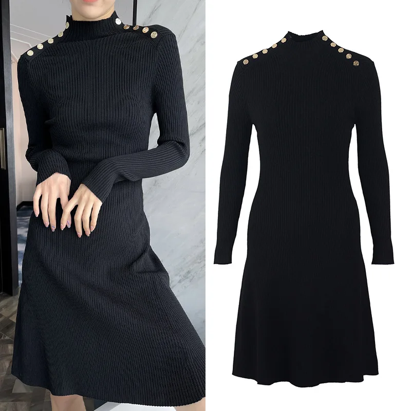 ENGAGEMENT Sandrock 2021 Summer New Semi-high Collar Gold Button Dress Black Waist Temperament Slim Women's Long Section
ENGAGEMENT Sandrock 2021 Summer New Semi-high Collar Gold Button Dress Black Waist Temperament Slim Women's Long Section