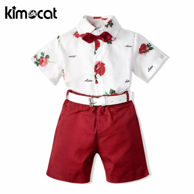 Комплект одежды Kimocat для мальчиков яркие красные шорты с коротким рукавом и пояс