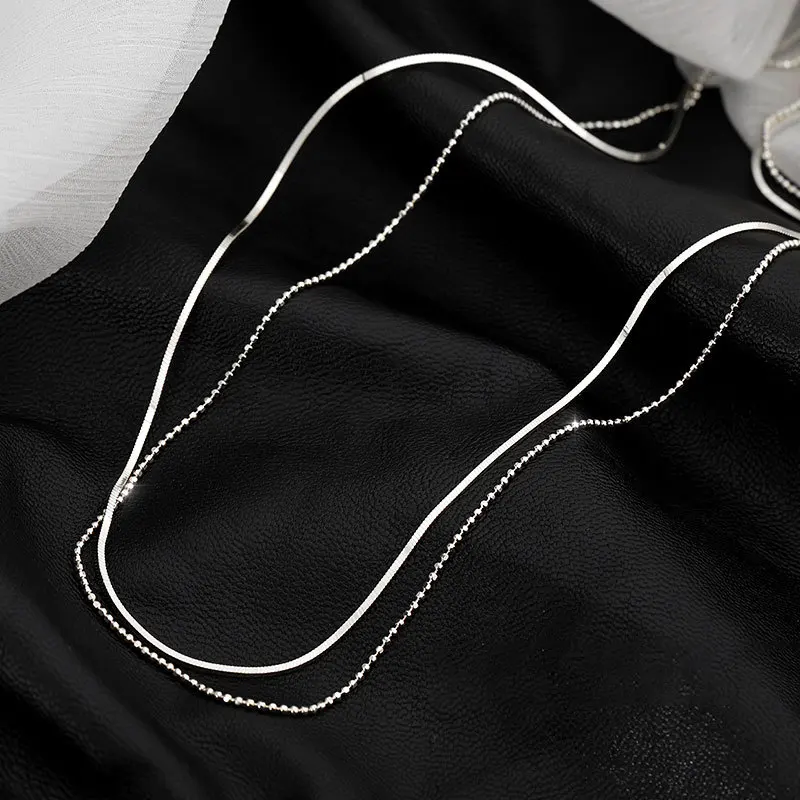 Genuine 925 Sterling Silver Double Layered Choker Necklaces Simple Beads and Blade Chain Necklace Fine Jewelry for Women
Genuine 925 Sterling Silver Double Layered Choker Necklaces Simple Beads and Blade Chain Necklace Fine Jewelry for Women