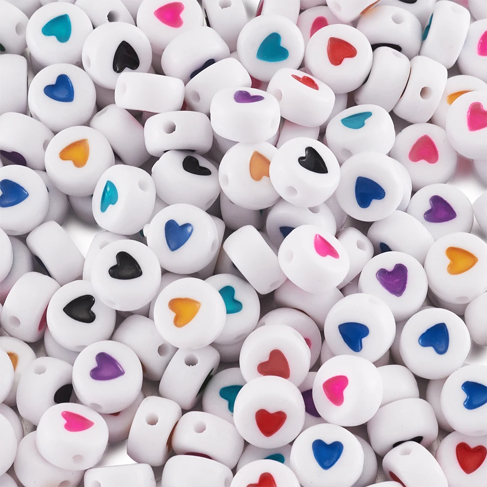 

200pcs 7mm Opaque Acrylic Heart Letter Beads Round Flat Loose Spacer Beads for Diy Bracelet Jewelry Making Supplies Mixed Color