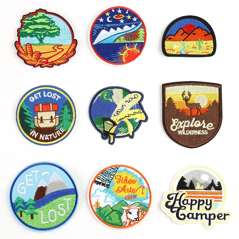 

20pcs/lot Round Embroidery Patches Letters Strange Things Nature Plant Clothing Accessories Heat Transfer Badge Iron Clothes