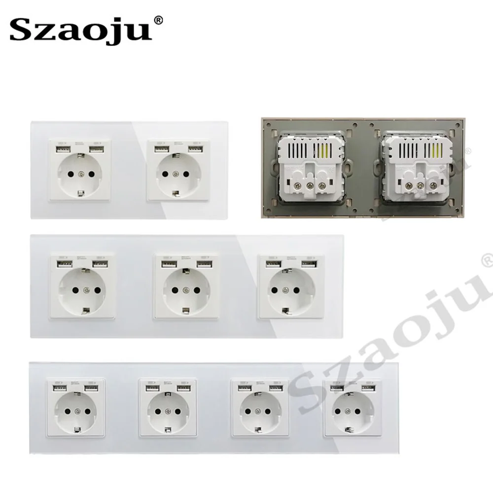 Szaoju Wall Socket Dual USB 2.1A Wall Charger Socket German Bayer Base AC110-250V Schuko Plug Multiple Tempered Glass Panel 16A
Szaoju Wall Socket Dual USB 2.1A Wall Charger Socket German Bayer Base AC110-250V Schuko Plug Multiple Tempered Glass Panel 16A