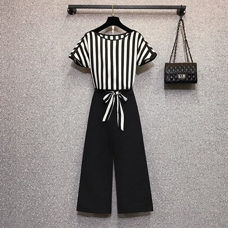 Plus size Wide leg pants suit summer 2021 new large size women's fashion stripe print shirt and high waist pants set clothing
Plus size Wide leg pants suit summer 2021 new large size women's fashion stripe print shirt and high waist pants set clothing