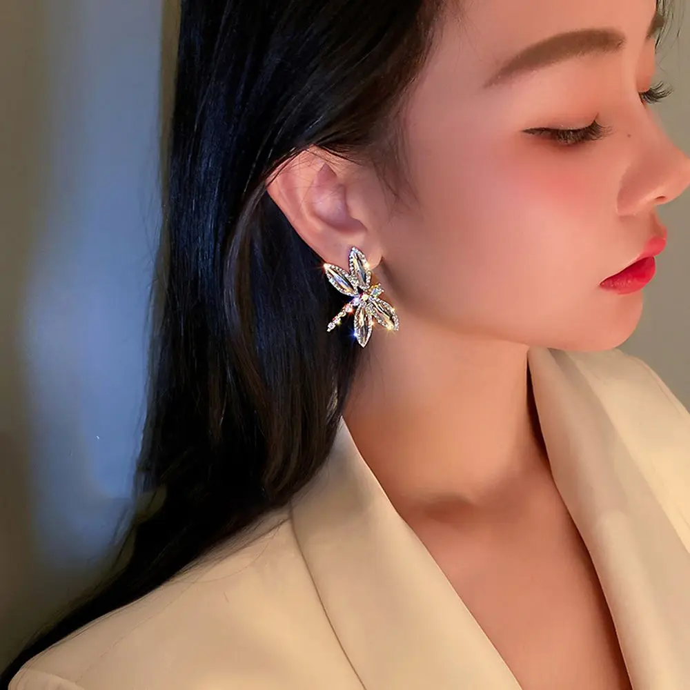 Fashion Trendy Girls European Dragonfly Earrings Silver Needle Ear Drop Koearn Style Ear Drop Full Rhinestone Earrings 
Fashion Trendy Girls European Dragonfly Earrings Silver Needle Ear Drop Koearn Style Ear Drop Full Rhinestone Earrings