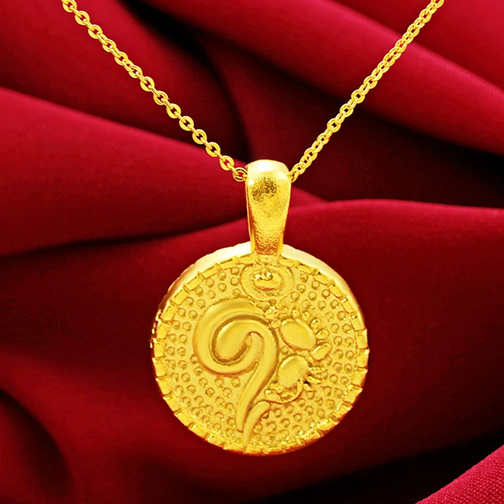 

Korean Fashion Coin-shaped Lucky Totem Pendants Necklaces for Woman Chokers Collar Sexy Link Chain 24K Gold Wedding Jewelery