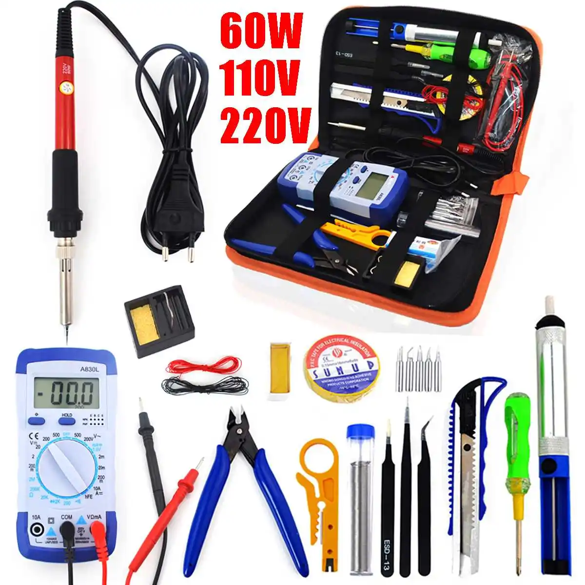 Soldering Iron Kit Adjustable Temperature 220V 110V 60W LCD Solder Welding Tools Ceramic Heater Soldering Tips Desoldering Pump
Soldering Iron Kit Adjustable Temperature 220V 110V 60W LCD Solder Welding Tools Ceramic Heater Soldering Tips Desoldering Pump