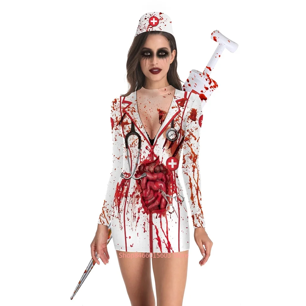 Christmas Carnival Horror Costumes Bloody Nurse Zombie Uniforms Halloween Party Sexy Ladies Round Neck Long Sleeve Women Dress
Christmas Carnival Horror Costumes Bloody Nurse Zombie Uniforms Halloween Party Sexy Ladies Round Neck Long Sleeve Women Dress