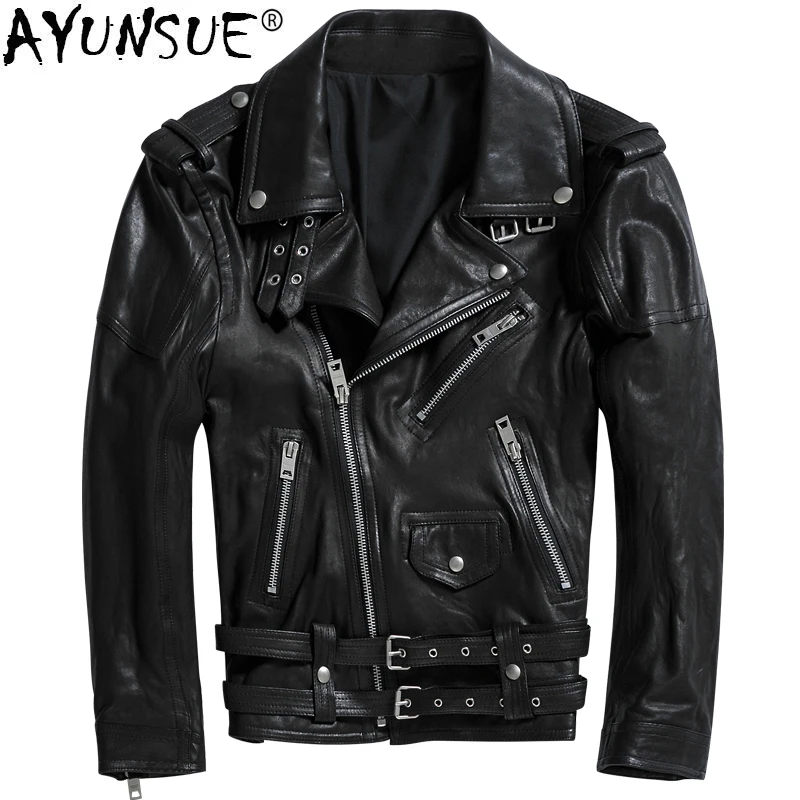Кожаная куртка AYUNSUE, Мужская одежда, 2021 Натуральная овечья кожа, винтажные модные байкерские кожаные куртки ZL397 
Кожаная куртка AYUNSUE, Мужская одежда, 2021 Натуральная овечья кожа, винтажные модные байкерские кожаные куртки ZL397