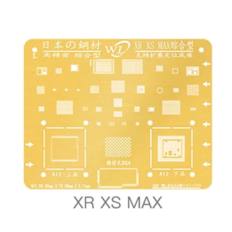 

WL Gold BGA Reballing Stencil for Phone XSMAX XS XR X 8 8P 7P 7 6P 6 5 5S CPU IC Repair 0.12mm Nano Tin Mesh Solder Template