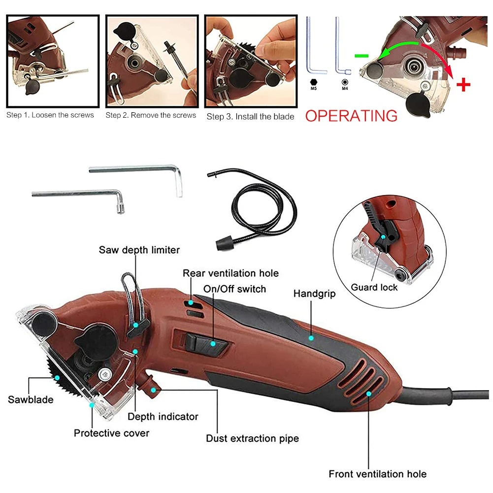 Electric Mini Circular Saw Handy Tool, 3pcs Blades, Parallel Guide Attachment Tools for Wood Saw Metal Saw PVC Tube Saw Set 
Electric Mini Circular Saw Handy Tool, 3pcs Blades, Parallel Guide Attachment Tools for Wood Saw Metal Saw PVC Tube Saw Set