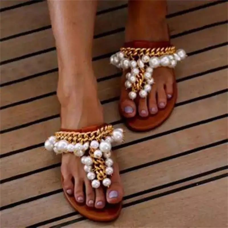 Women's Pure Color Herringbone String of Pearls Decorated Fashion and Elegant Bohemian Casual Beach Pearl Slippers 5KE061
Women's Pure Color Herringbone String of Pearls Decorated Fashion and Elegant Bohemian Casual Beach Pearl Slippers 5KE061