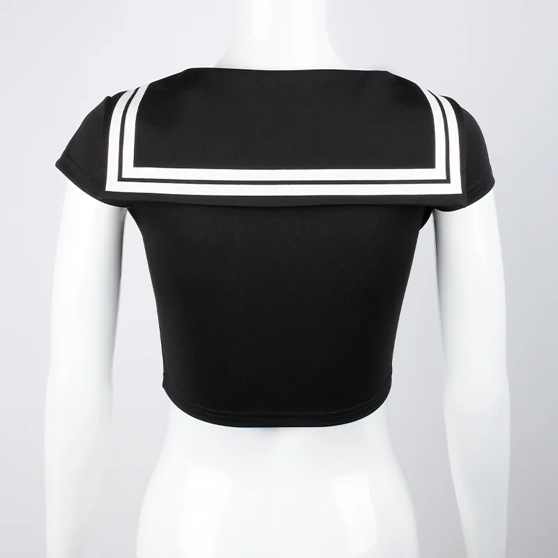 Fashion crescent print Sallor Collar Preppy Style Short sleeve T-shirt for women
Fashion crescent print Sallor Collar Preppy Style Short sleeve T-shirt for women