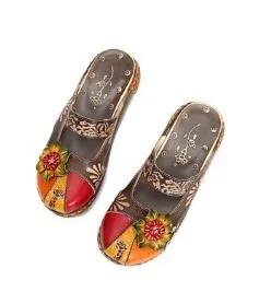 2019 Summer Leather Cool Slipper Nation Flower Manual Women's Shoes