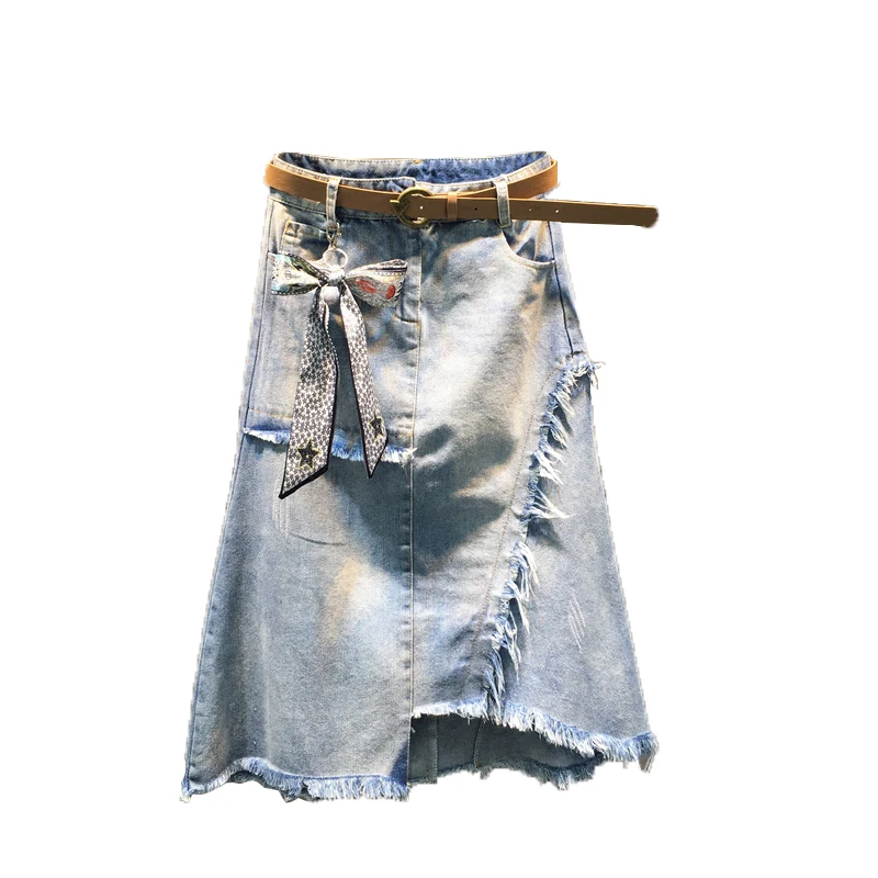 European Ripped Jeans Skirt Women 2020 Spring and Summer New Irregular Hem Tassels Denim Skirt Mid-Length A- Line Skirts 
European Ripped Jeans Skirt Women 2020 Spring and Summer New Irregular Hem Tassels Denim Skirt Mid-Length A- Line Skirts