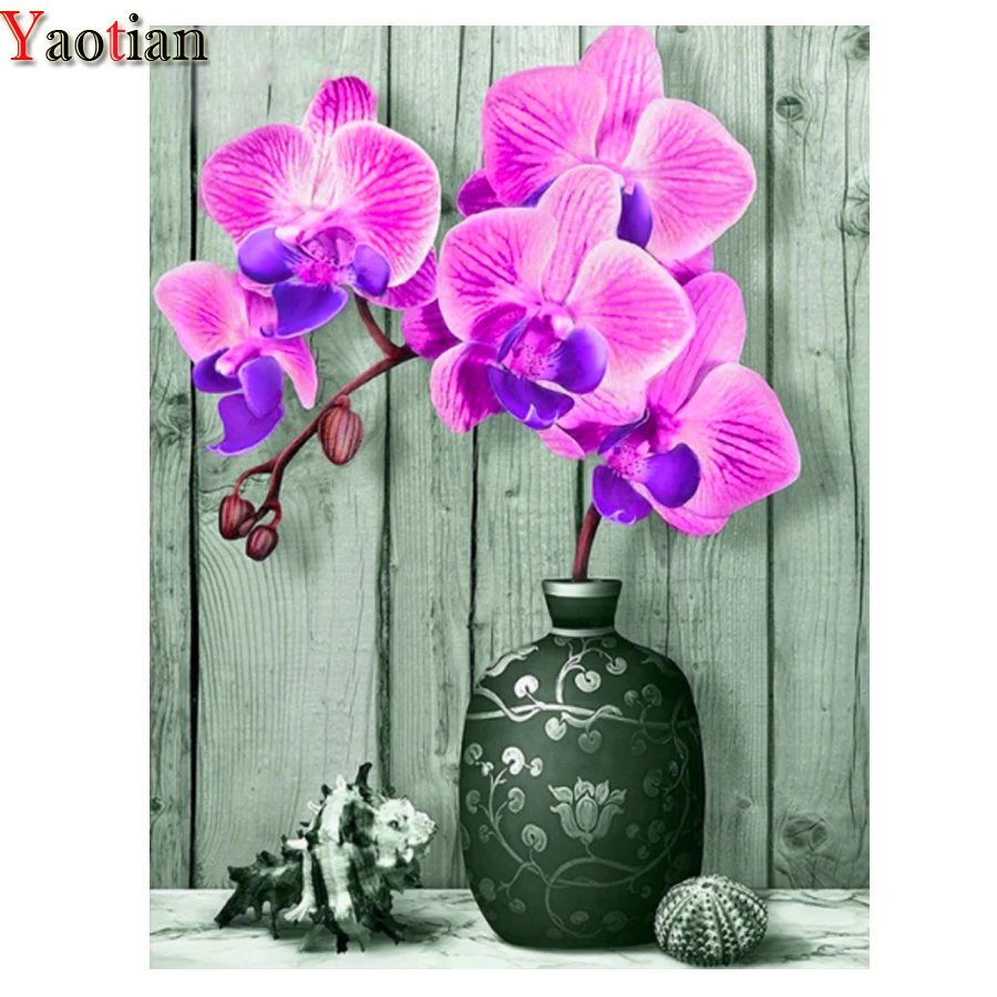 

5D DIY Diamond Painting Orchid And Vase Full Square Drill Diamond Embroidery Mosaic Zen Flower Rhinestones Pictures Crafts Kit